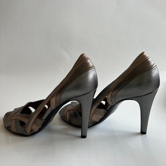 NEW Bruno Magli Peep-Toe Pumps Size 6.5 Bronze Metallic Womens Shoes Italy Made - Picture 8 of 12